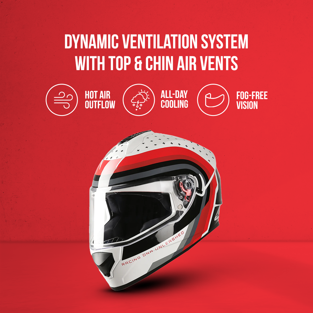 TVS Racing Phantom Series Full Face Dual Visor Helmet for Men | Premium Bike Helmets with ABS Shell, UV Paint | Quick Release System | Aerodynamic Design | DOT & ISI Certified (Black V1)